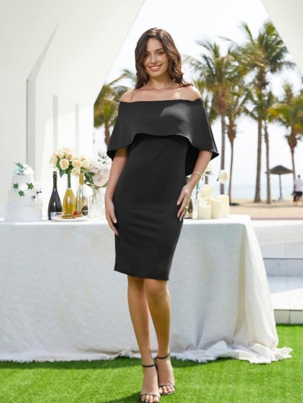 Off-the-Shoulder Burgandy Sheath Dress